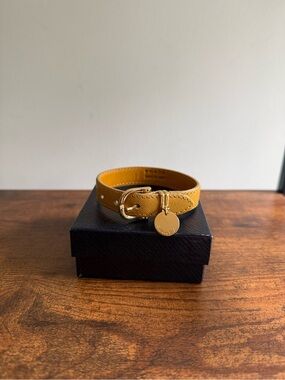 Prada Mustard Yellow Leather Bracelet with Gold Charm